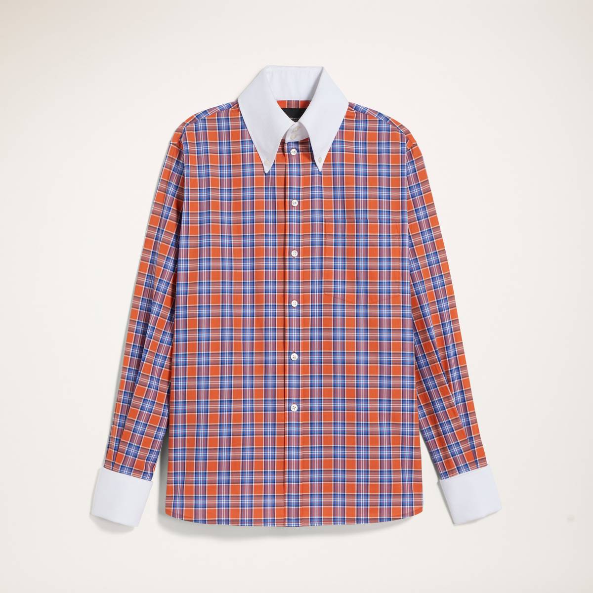 Image of MARC JACOBS Women's Check Shirt With Pique Collar and Cuffs in Orange Multi, Size