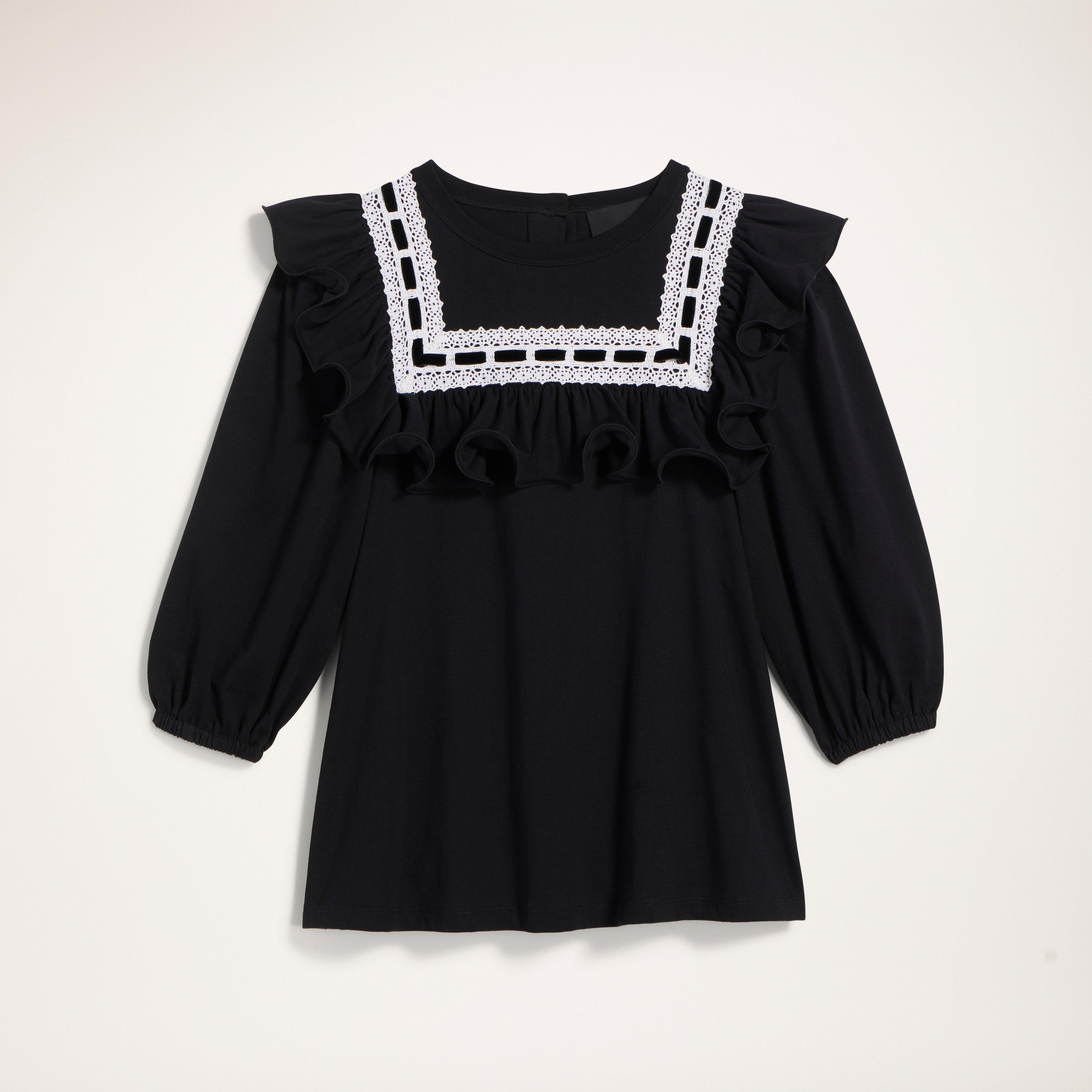 Jersey Top With Lace Trim and Ruffle At Yoke