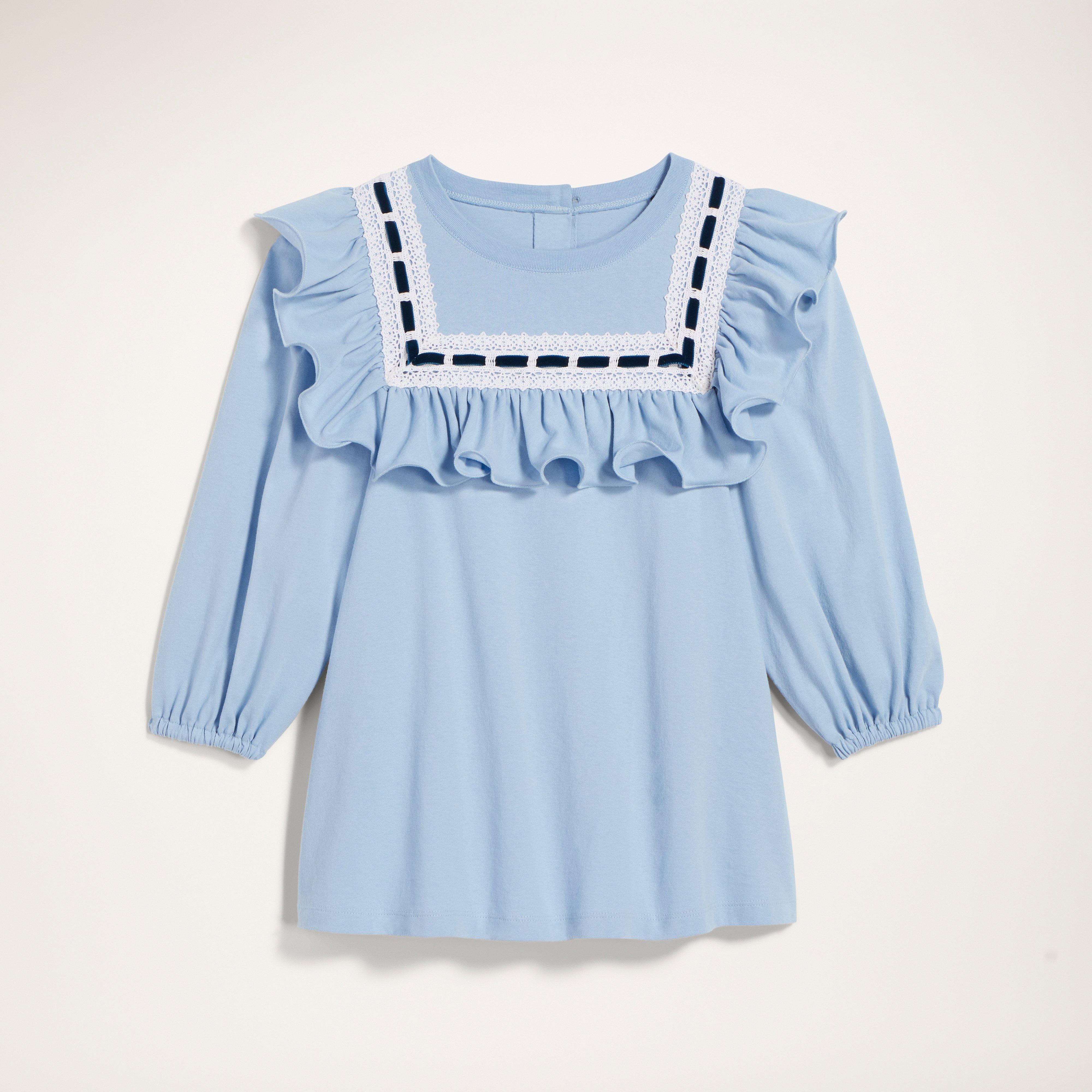 Jersey Top With Lace Trim and Ruffle At Yoke