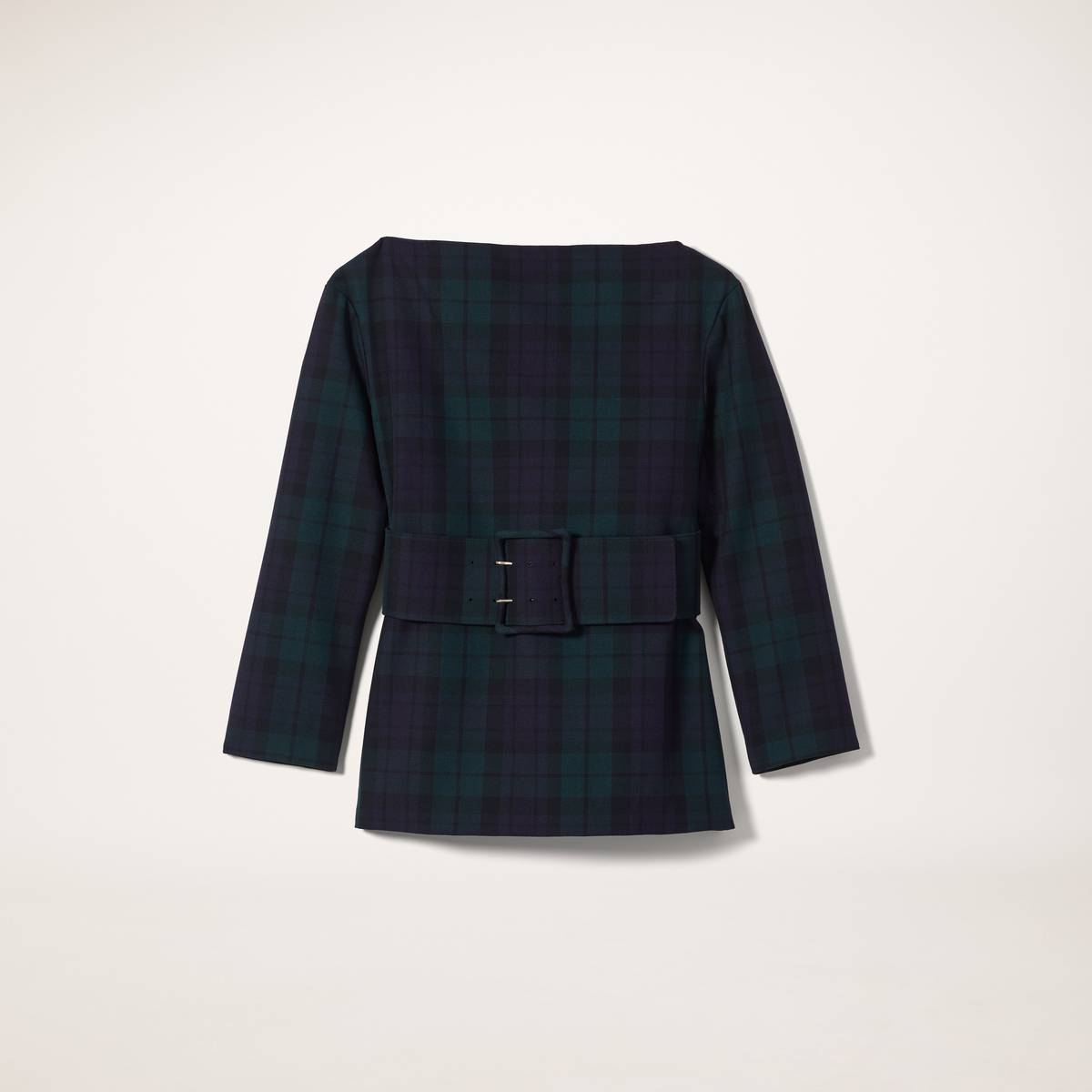 Image of MARC JACOBS Women's Tartan Boat Neck Top With Belt in Navy Multi, Size