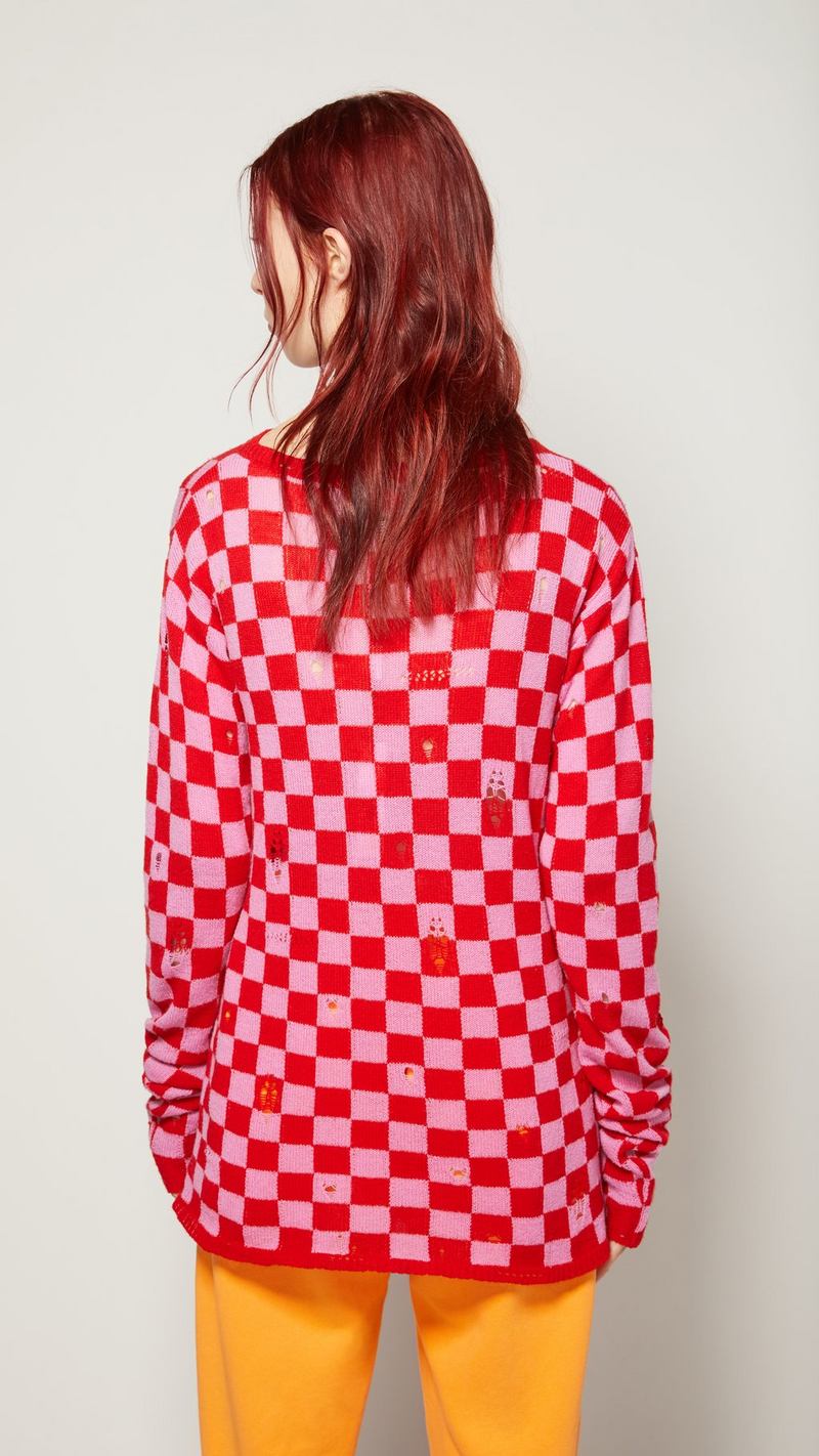 brown and white checkered sweater