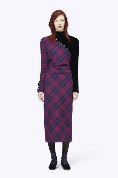 Long-Sleeve Embroidered Plaid Dress