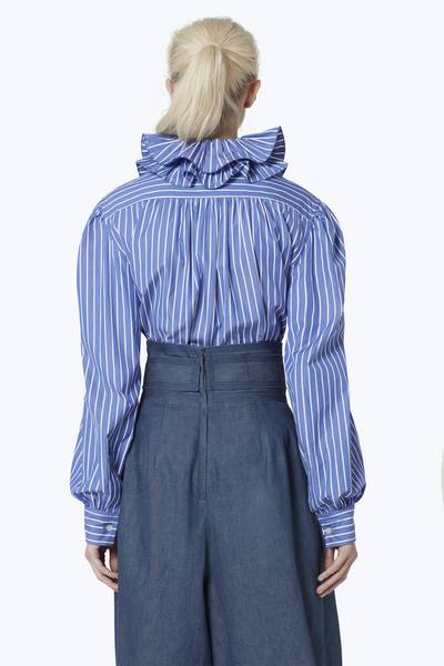 High Collar Striped Cotton Blouse-Alternate view