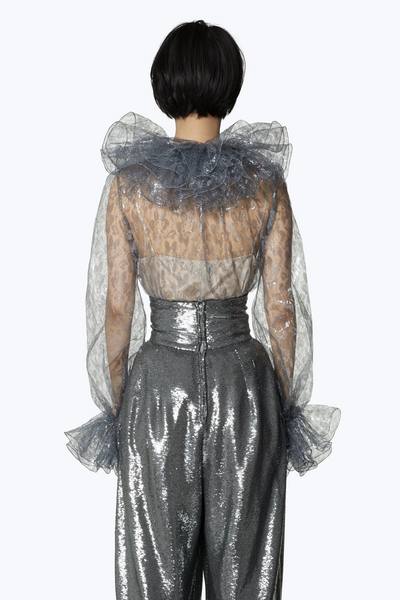 Ruffled Metallic Lace Silk Blouse-Alternate view