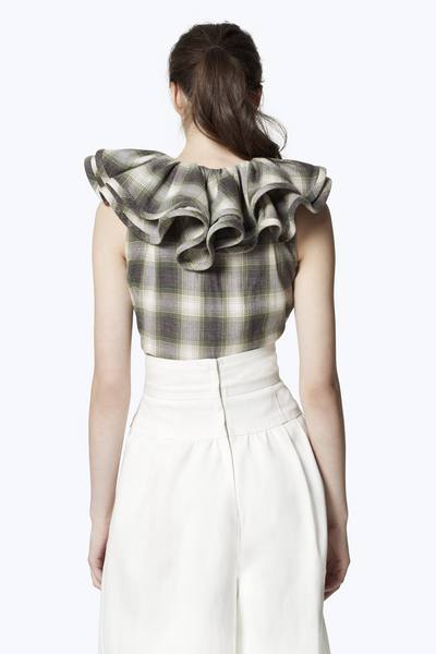 Plaid Cotton Ruffle Top-Alternate view