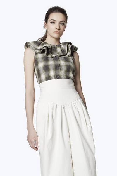 Plaid Cotton Ruffle Top