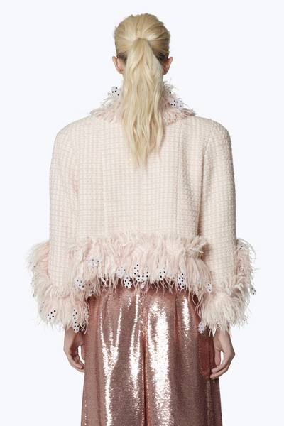 Cropped Feathered Tweed Jacket-Alternate view