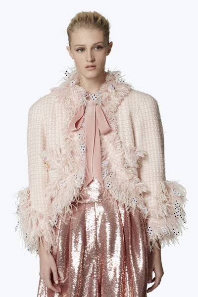 Cropped Feathered Tweed Jacket