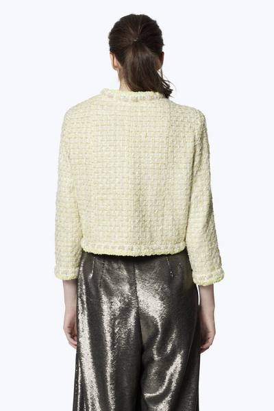 Velvet Trim Metallic Tweed Jacket-Alternate view