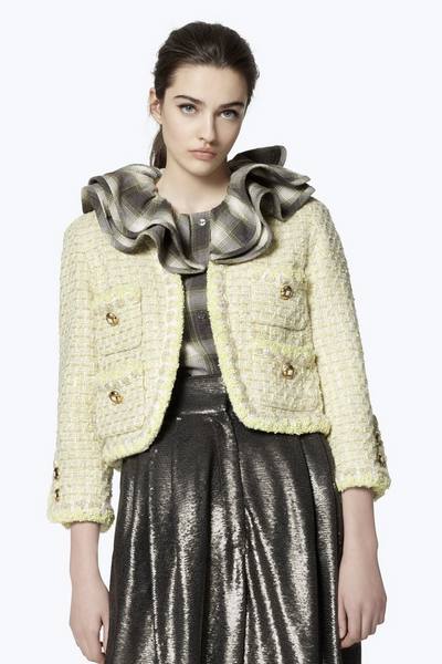 Velvet Trim Metallic Tweed Jacket