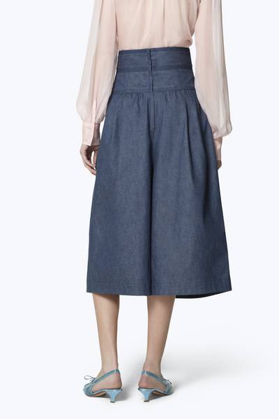 High-Waist Denim Culotte Shorts-Alternate view