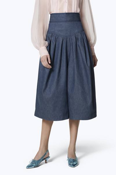 High-Waist Denim Culotte Shorts