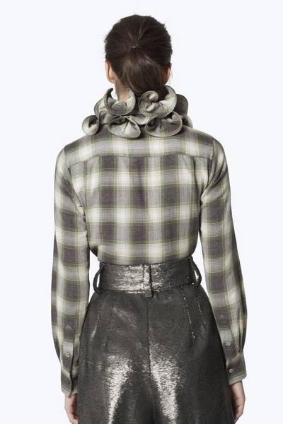 Plaid Cotton Ruffle Blouse-Alternate view