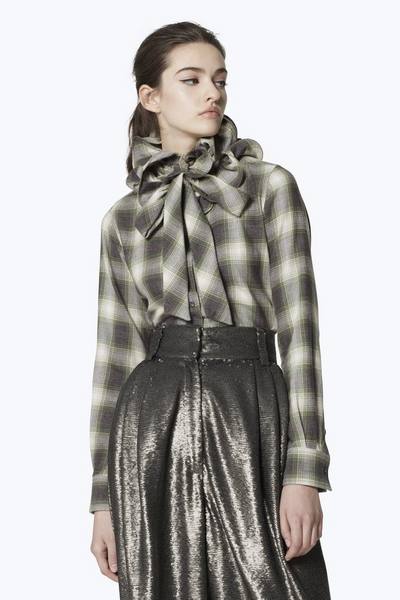 Plaid Cotton Ruffle Blouse