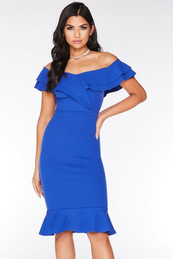 Royal Blue Bardot Frill Midi Dress - Quiz Clothing