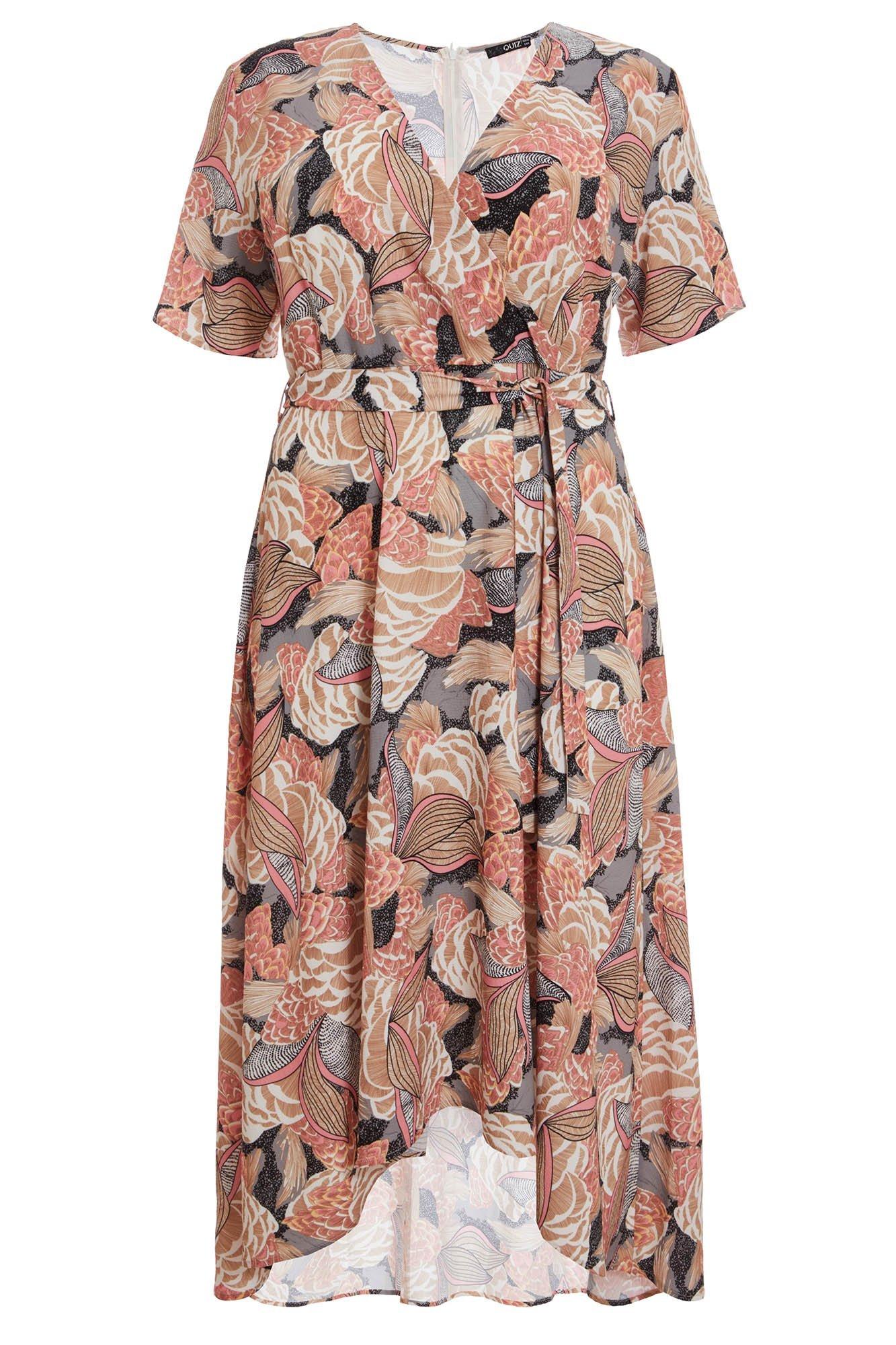 Curve Nude and Pink Abstract Print Dress - Quiz Clothing