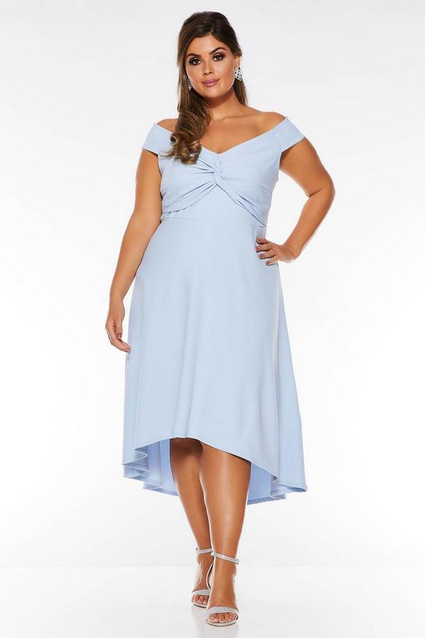 Curve Pale Blue Bardot Knot Dip Hem - Quiz Clothing