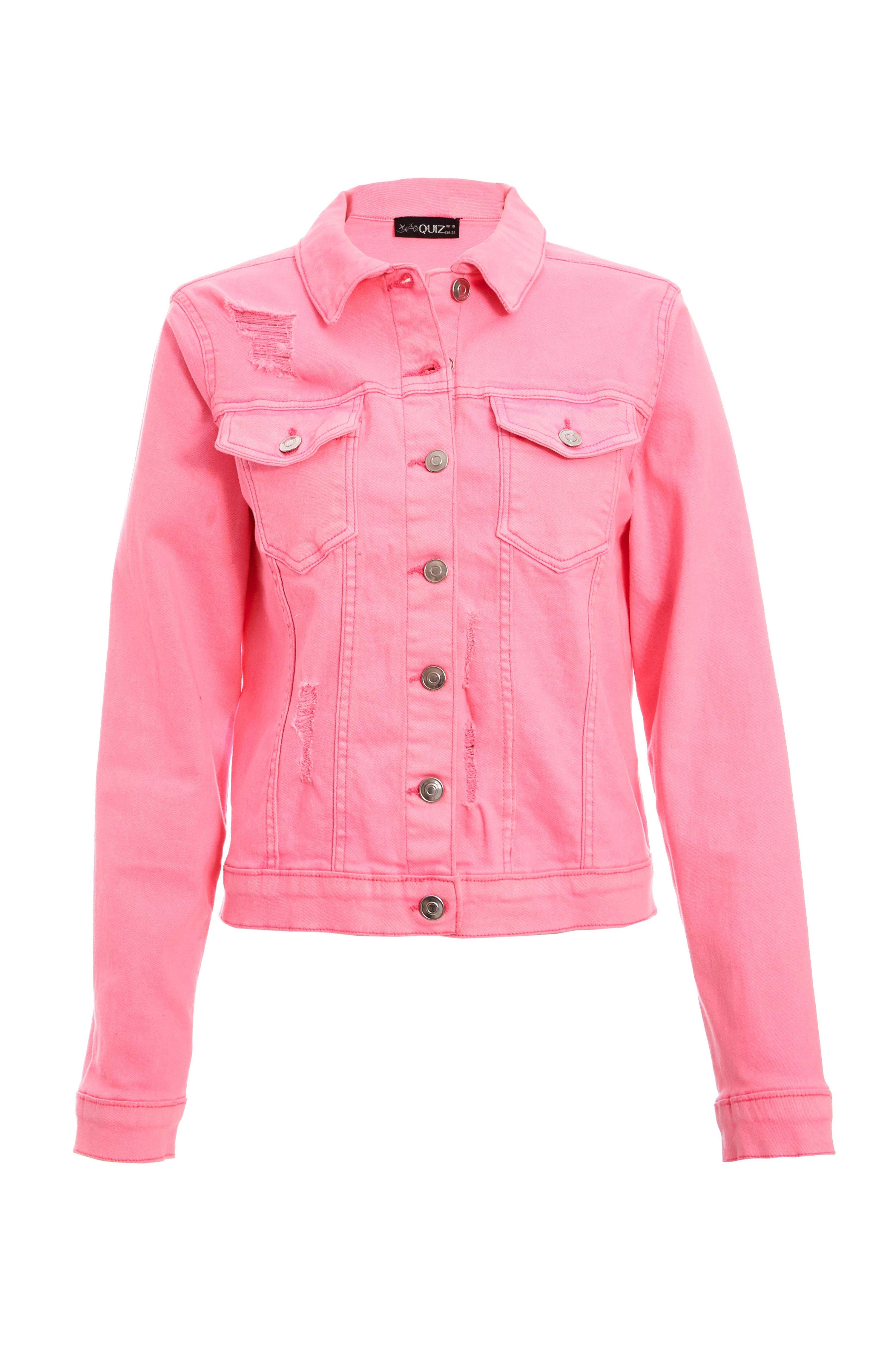 Neon Pink Denim Ripped Jacket - Quiz Clothing