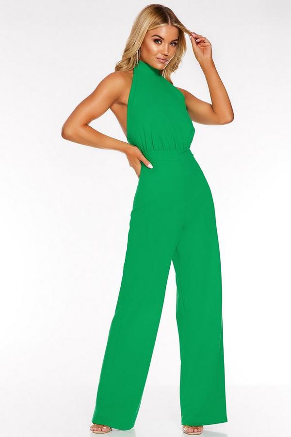 Green Halterneck Backless Palazzo Jumpsuit - Quiz Clothing