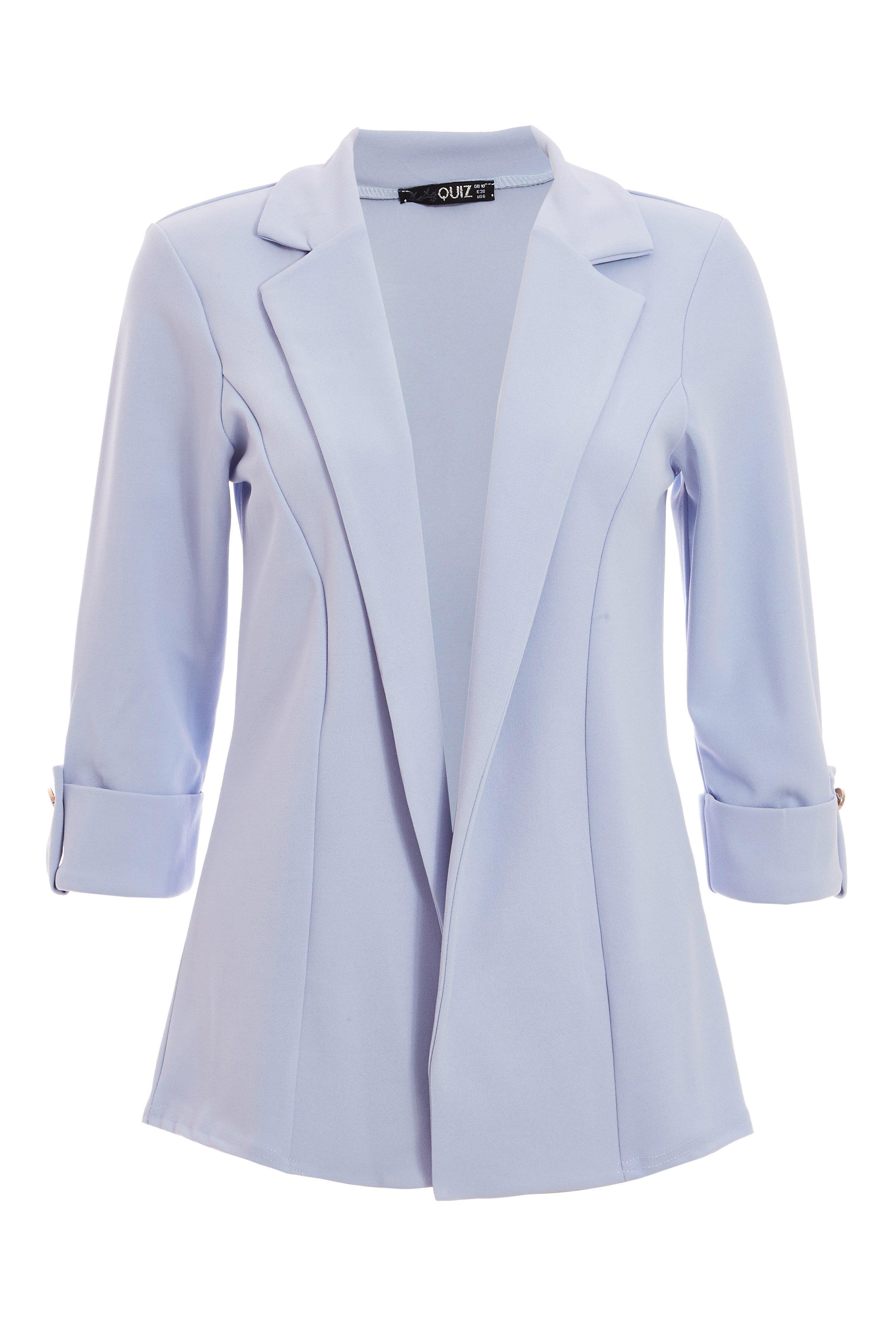 Pale Blue 3/4 Sleeve Blazer - Quiz Clothing
