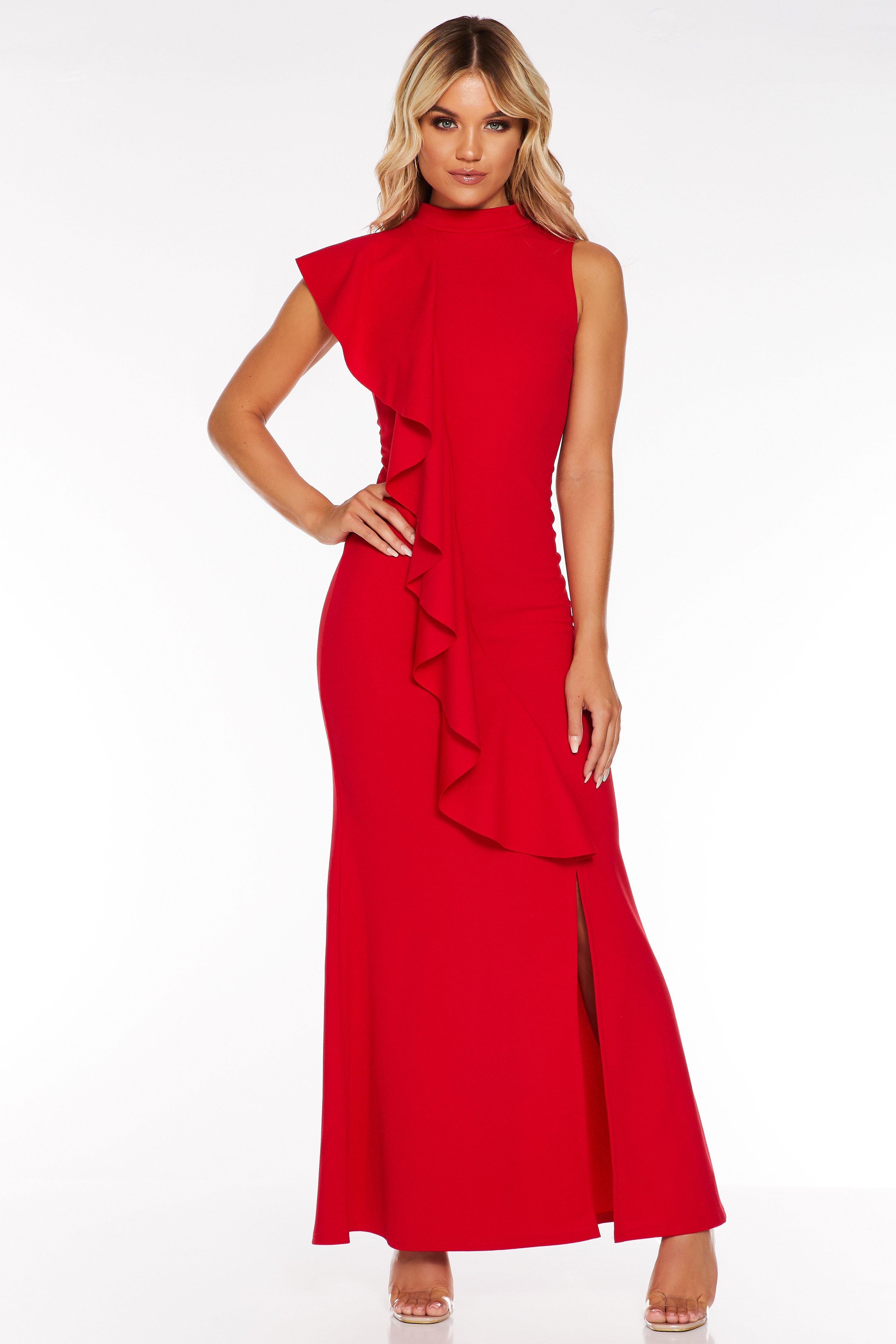 quiz red frill dress