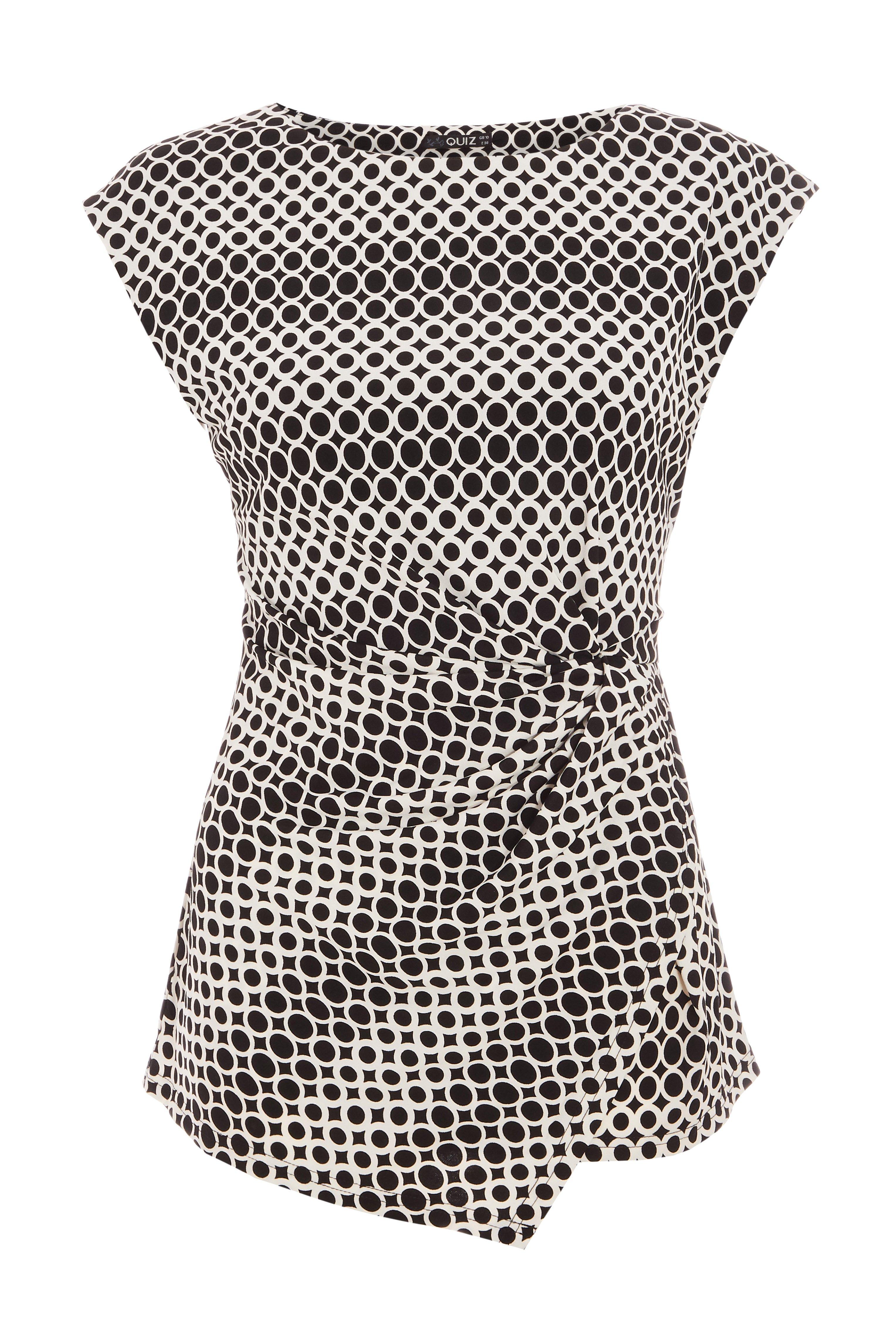 Black and White Geometric Print Knot Front Top - Quiz Clothing
