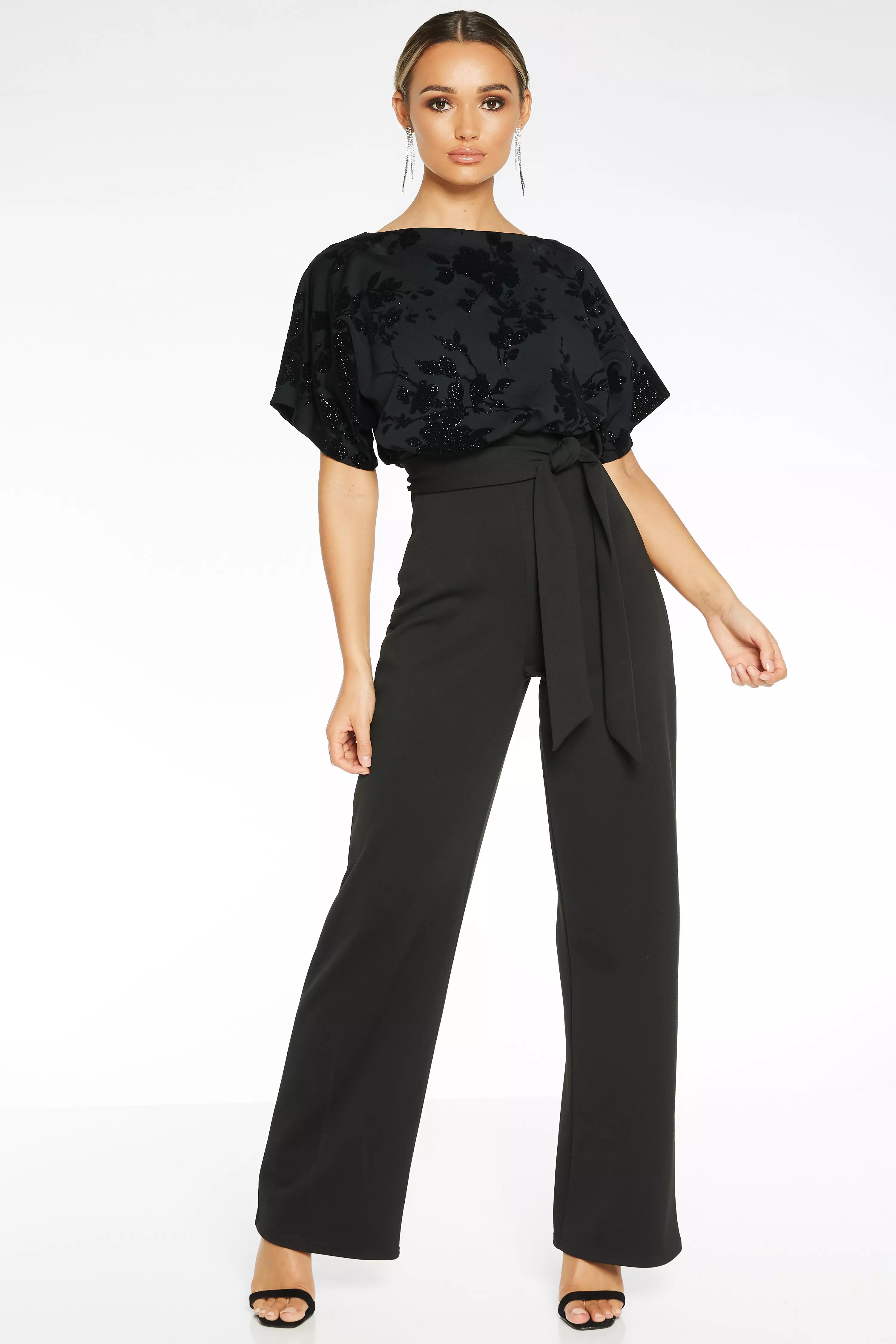 quiz batwing belted jumpsuit