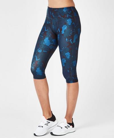 Contour Capri Workout Leggings, Blue Quartz Peace Print | Sweaty Betty