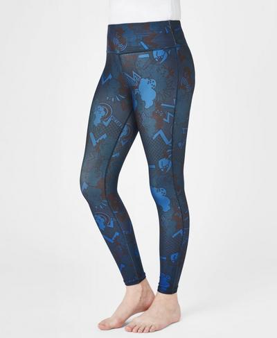 Contour Teen 7/8 Workout Leggings, Blue Quartz Peace Print | Sweaty Betty