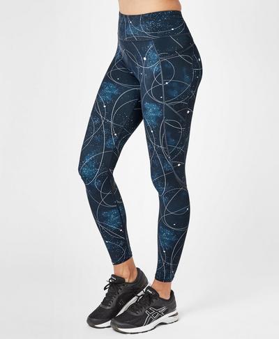 Zero Gravity High Waisted Running Leggings, Beetle Blue Space Race Print | Sweaty Betty