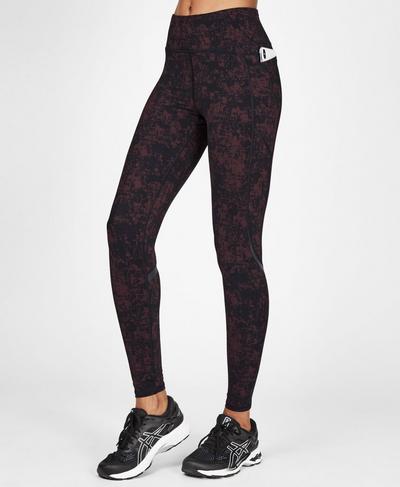 Zero Gravity High Waisted Running Leggings, Black Cherry Concrete Print | Sweaty Betty