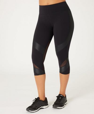 Power Mesh Cropped Workout Leggings, Black | Sweaty Betty