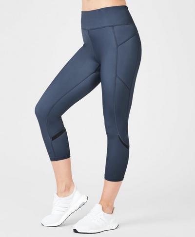 Zero Gravity High Waisted Cropped Running Leggings, Washed Navy | Sweaty Betty