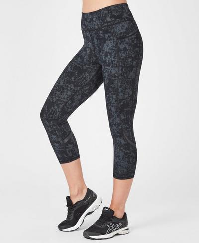 Zero Gravity High Waisted Capri Running Leggings, Slate Concrete Print | Sweaty Betty