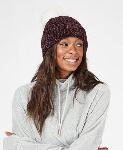 Kings Road Bobble Hat, Black Cherry | Sweaty Betty