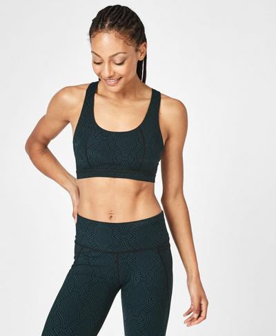 Circuit Sports Bra, Beetle Blue Interlinked Geo Print | Sweaty Betty