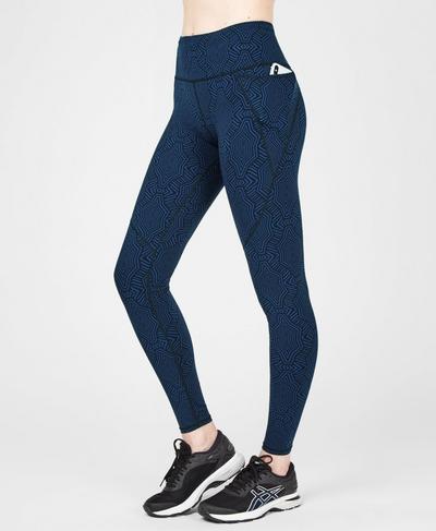 Power Workout Leggings, Beetle Blue Interlinked Geo Print | Sweaty Betty
