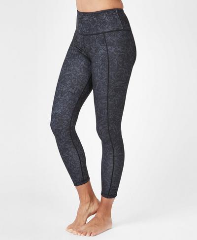 Reversible High Waisted 7/8 Yoga Leggings, Black Rebel Roses Print | Sweaty Betty
