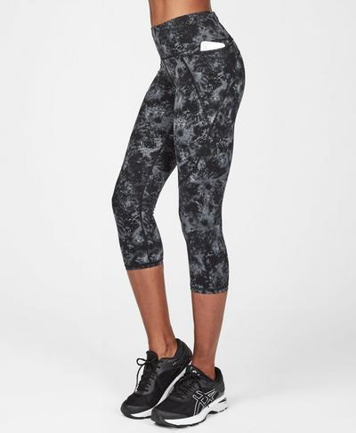 Power Cropped Workout Leggings, Monotone Pixelated Floral | Sweaty Betty