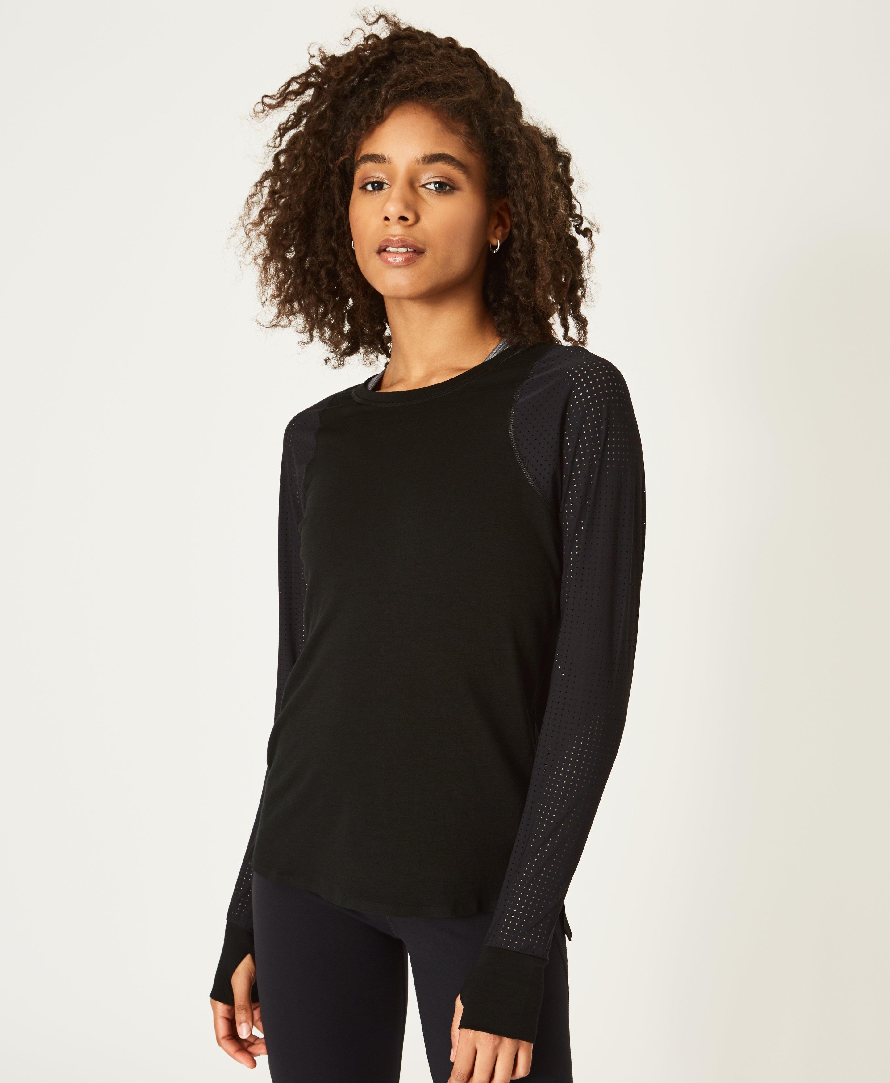 Breeze Merino Long Sleeve Running Top, Black | Sweaty Betty