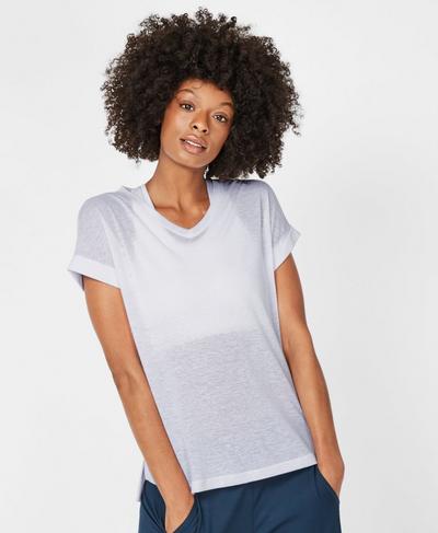 Ab Crunch V-Neck Workout T-Shirt, White | Sweaty Betty