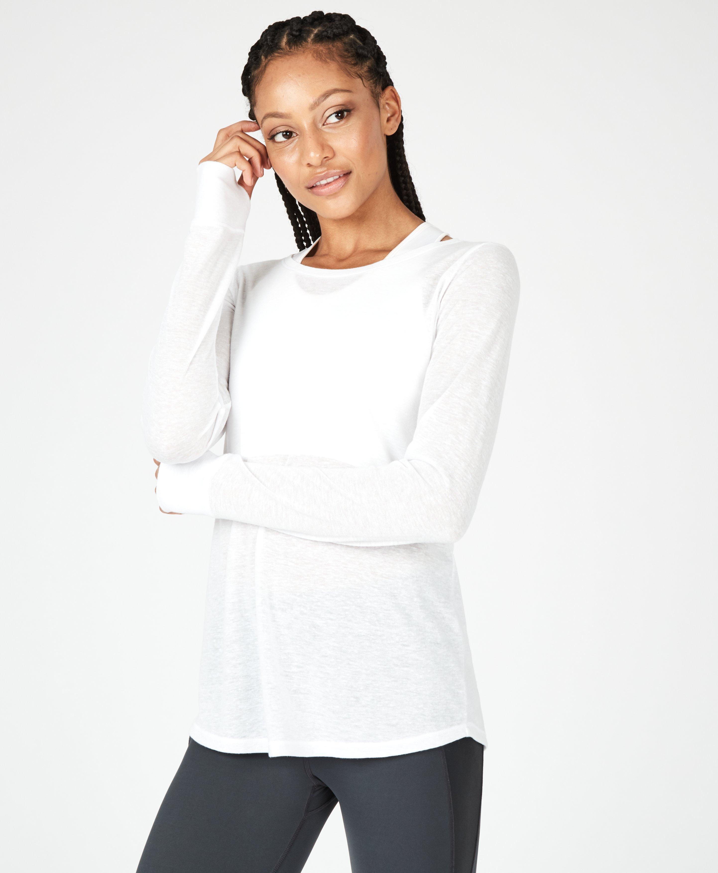white long sleeve yoga top