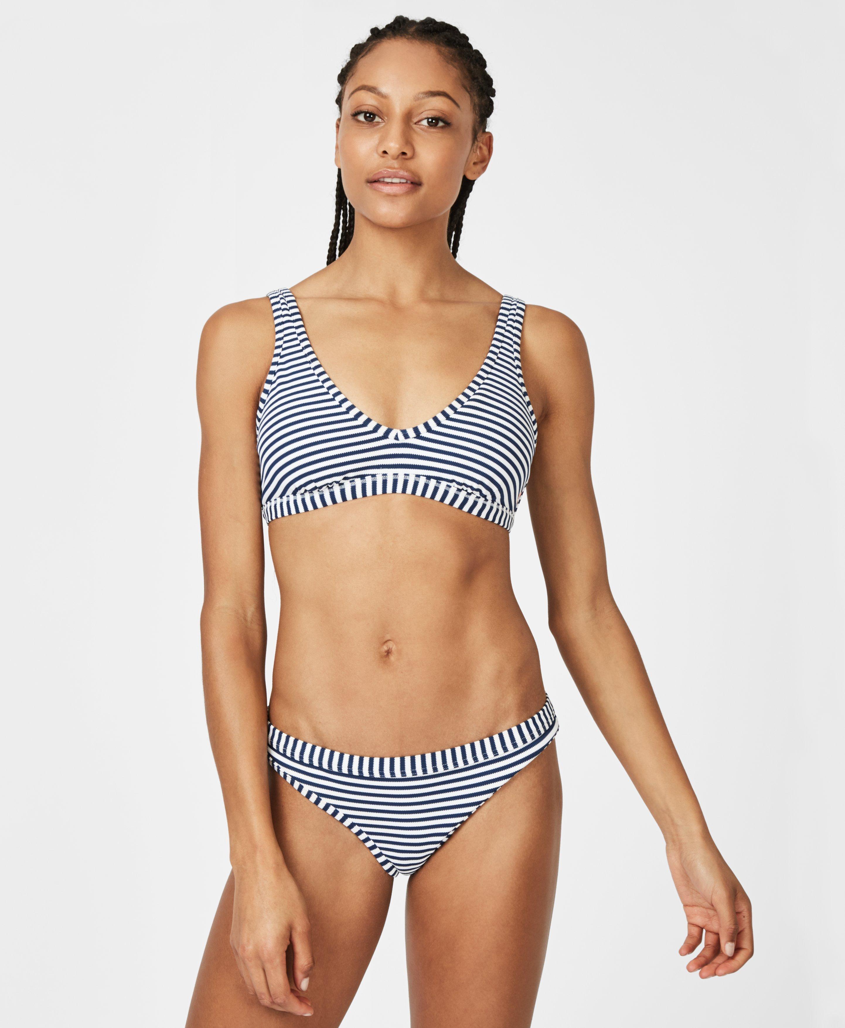 blue and white striped swimsuits