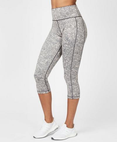 Reversible High Waisted Cropped Yoga Leggings, Liberated Pink Rebel Roses | Sweaty Betty