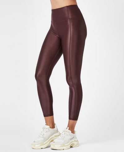 High Shine High Waisted 7/8 Workout Leggings, Black Cherry | Sweaty Betty