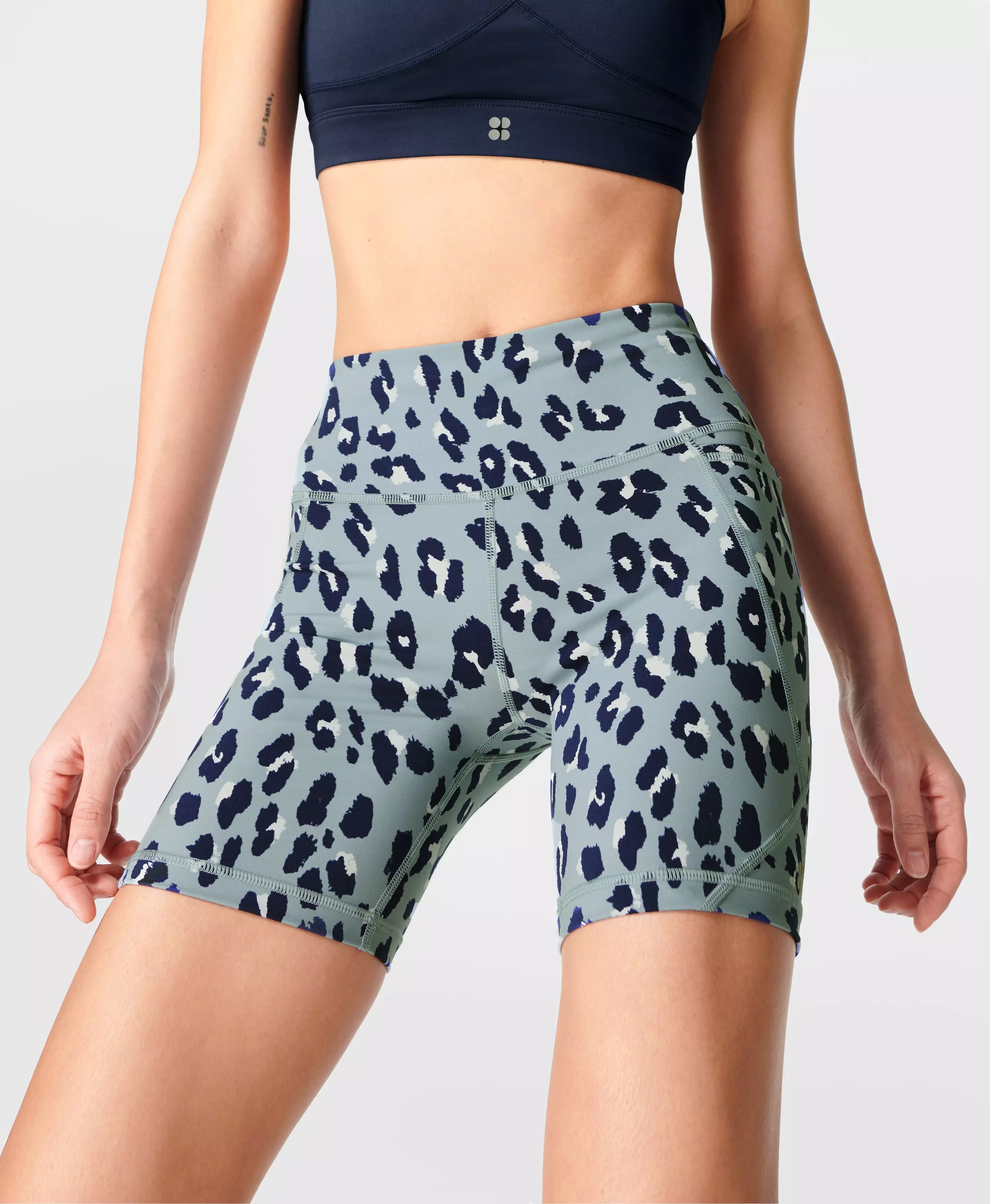 Blue cheetah biker shorts new arrivals