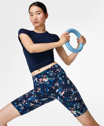 Power 9" Cycling Shorts, Blue Floral Displace Print | Sweaty Betty