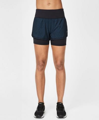 Challenge Running Shorts, Beetle Blue Interlinked Geo Print | Sweaty Betty