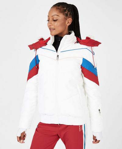 Powder Primaloft Snow Puffa Jacket, White Colourblock | Sweaty Betty