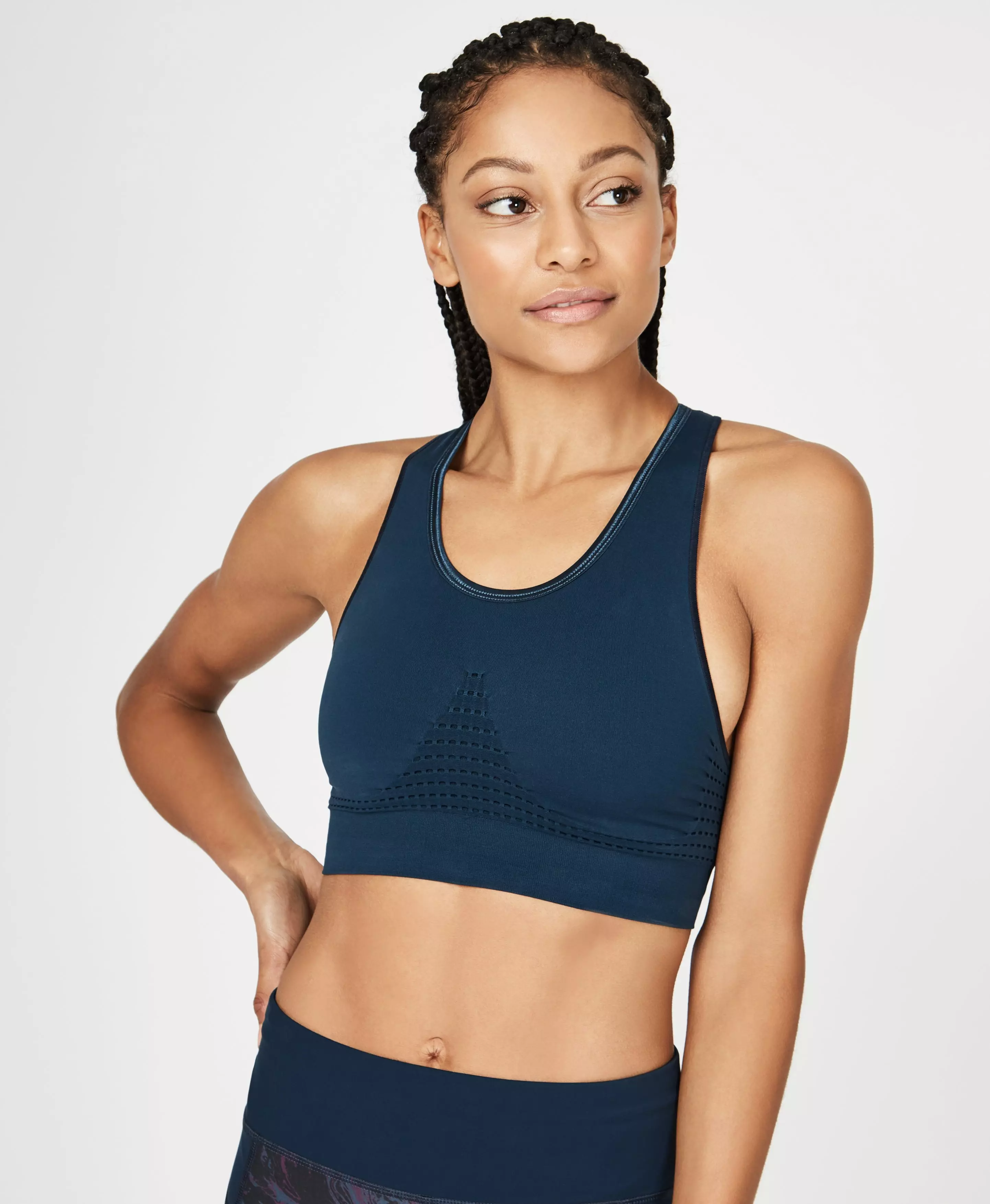 Sweaty Betty Stamina Seamless Longline Olive Green Sports Bra Size